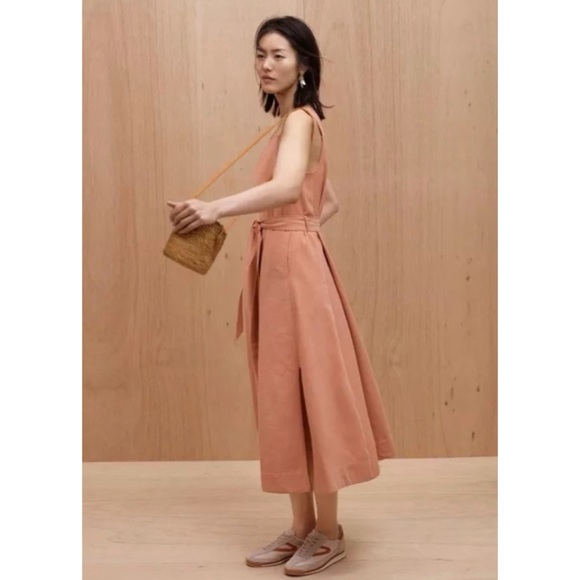 Madewell Women’s Apron Tie Waist Dress in Antique Coral Size 2 Cotton Linen - Picture 4 of 10